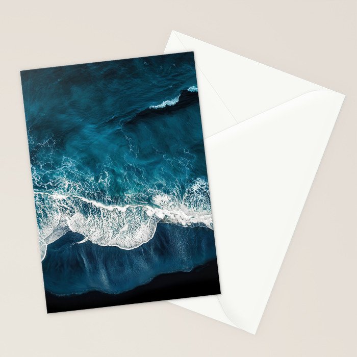 Wild Waves on a Black Beach in Iceland - Moody Aerial Photography Stationery Card Gallery Image 2