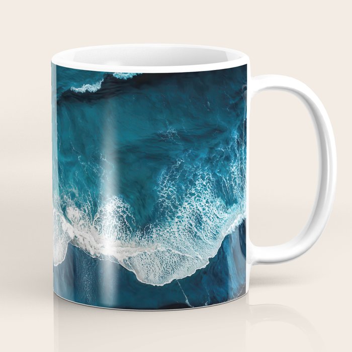 Wild Waves on a Black Beach in Iceland - Moody Aerial Photography Coffee Mug Gallery Image 1