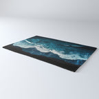 Wild Waves on a Black Beach in Iceland - Moody Aerial Photography Rug Gallery Image 3