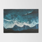 Wild Waves on a Black Beach in Iceland - Moody Aerial Photography Rug Gallery Image 2