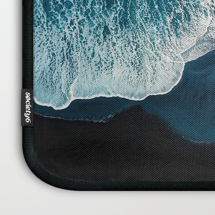 Wild Waves on a Black Beach in Iceland - Moody Aerial Photography Laptop Sleeve Gallery Image 3