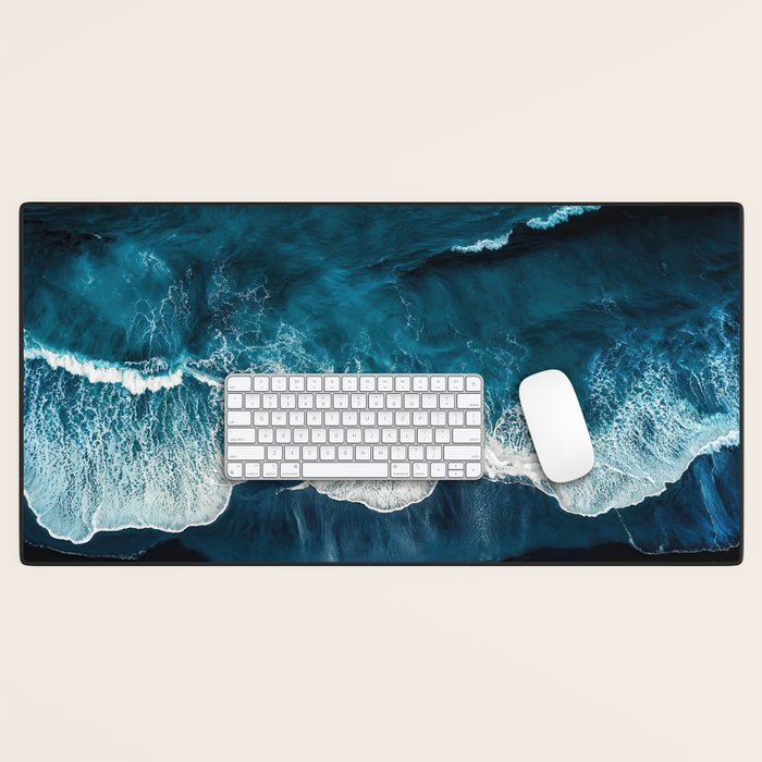 Wild Waves on a Black Beach in Iceland - Moody Aerial Photography Desk Mat Gallery Image 1