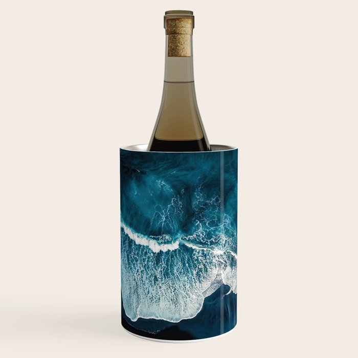 Wild Waves on a Black Beach in Iceland - Moody Aerial Photography Wine Chiller Gallery Image 2