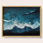 Wild Waves on a Black Beach in Iceland - Moody Aerial Photography Serving Tray Gallery Image 1