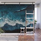 Wild Waves on a Black Beach in Iceland - Moody Aerial Photography Wall Mural Gallery Image 1