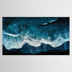 Wild Waves on a Black Beach in Iceland - Moody Aerial Photography Tablecloth Gallery Image 2