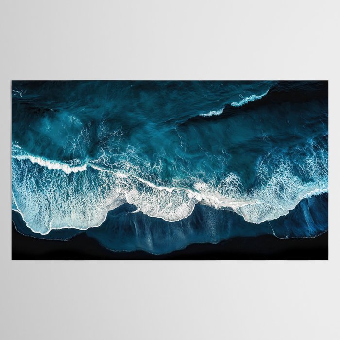 Wild Waves on a Black Beach in Iceland - Moody Aerial Photography Tablecloth Gallery Image 2
