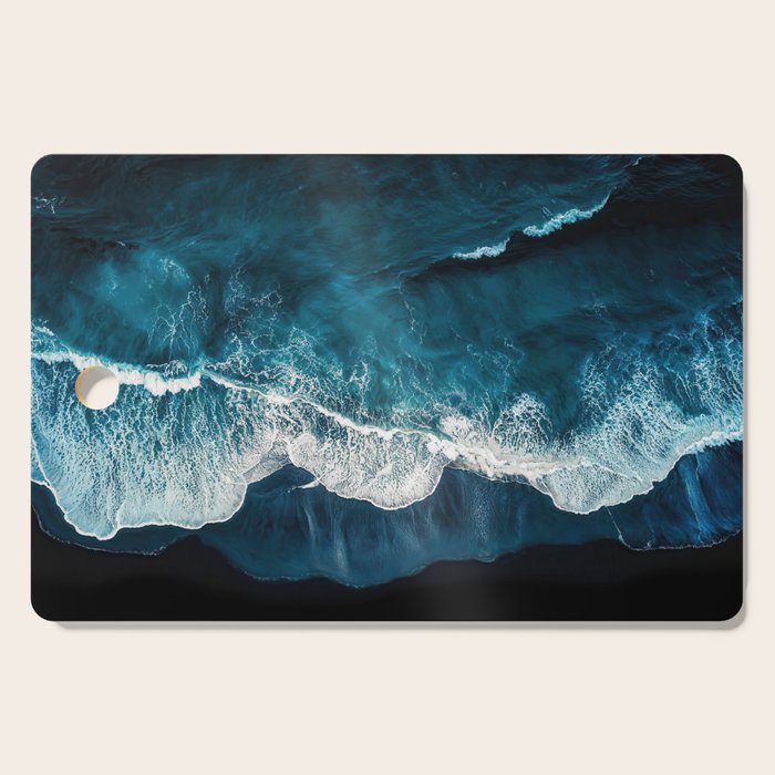 Wild Waves on a Black Beach in Iceland - Moody Aerial Photography Cutting Board Gallery Image 1
