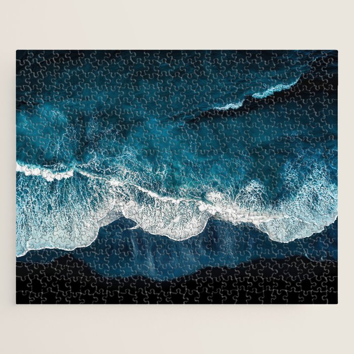 Wild Waves on a Black Beach in Iceland - Moody Aerial Photography Jigsaw Puzzle Gallery Image 1