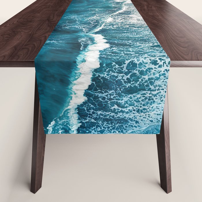 Wild Waves on a Black Beach in Iceland - Moody Aerial Photography Table Runner Gallery Image 1