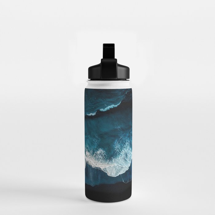 Wild Waves on a Black Beach in Iceland - Moody Aerial Photography Water Bottle Gallery Image 2