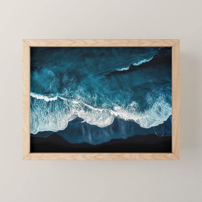 Wild Waves on a Black Beach in Iceland - Moody Aerial Photography Mini Art Print Gallery Image 1