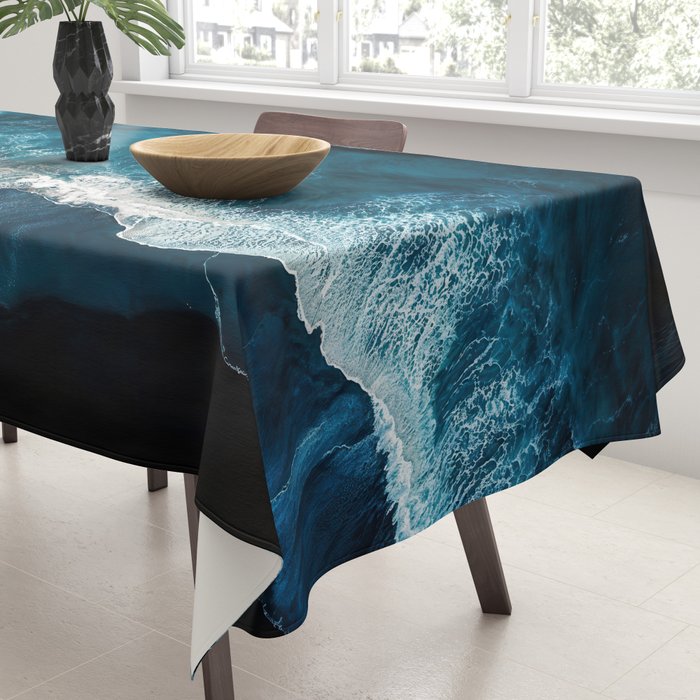 Wild Waves on a Black Beach in Iceland - Moody Aerial Photography Tablecloth Gallery Image 3