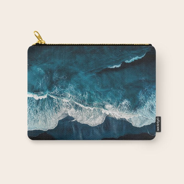 Wild Waves on a Black Beach in Iceland - Moody Aerial Photography Carry All Pouch Gallery Image 1