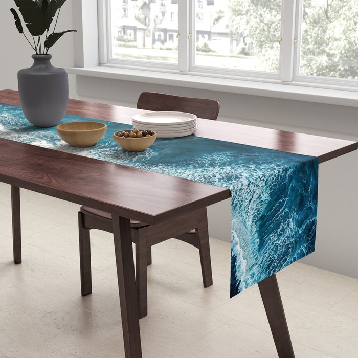 Wild Waves on a Black Beach in Iceland - Moody Aerial Photography Table Runner Gallery Image 2