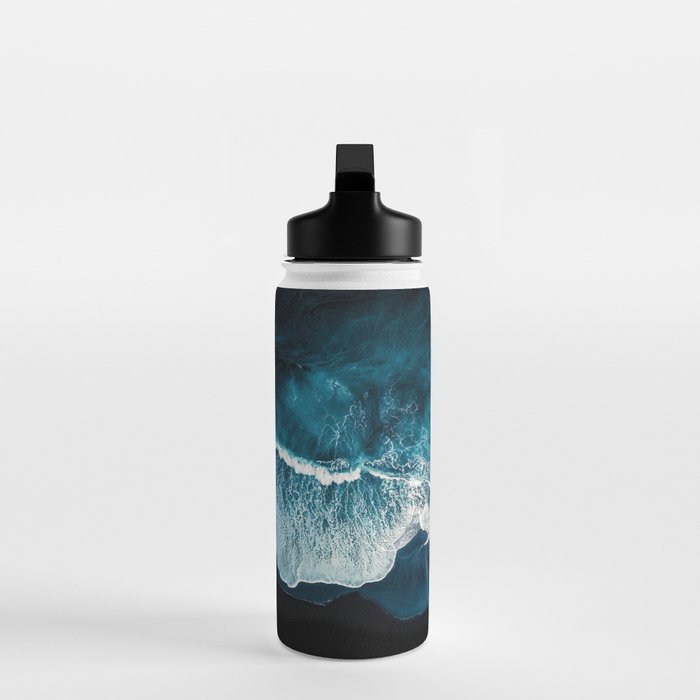 Wild Waves on a Black Beach in Iceland - Moody Aerial Photography Water Bottle Gallery Image 3