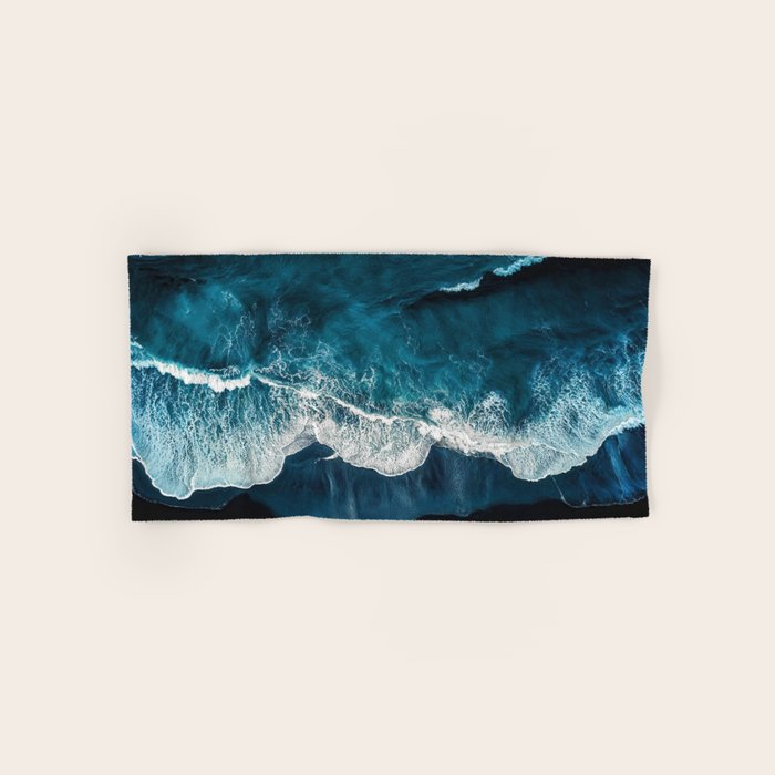 Wild Waves on a Black Beach in Iceland - Moody Aerial Photography Bath Towel Gallery Image 1