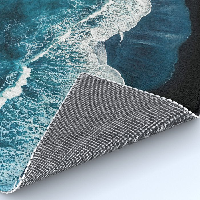 Wild Waves on a Black Beach in Iceland - Moody Aerial Photography Rug Gallery Image 4
