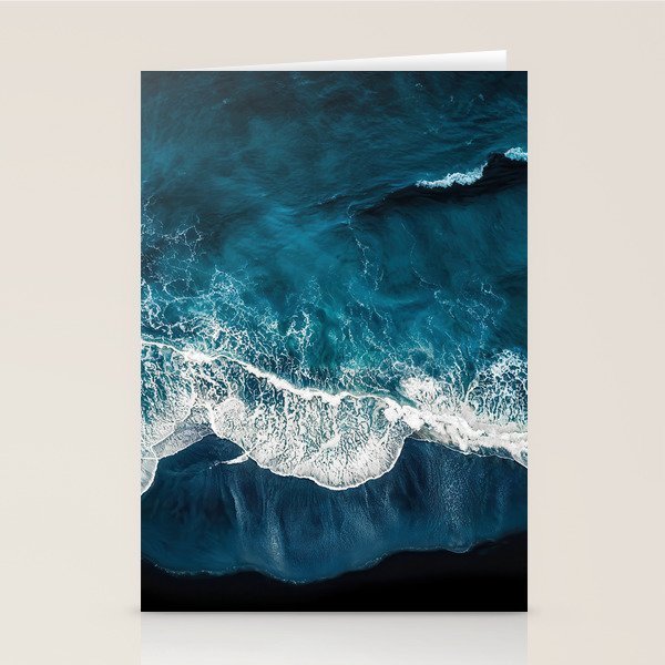 Wild Waves on a Black Beach in Iceland - Moody Aerial Photography Stationery Card Gallery Image 2