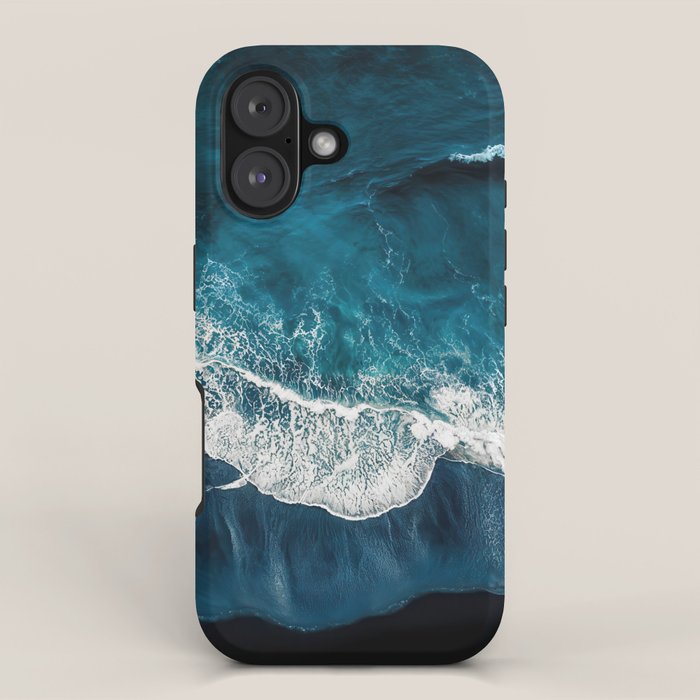Wild Waves on a Black Beach in Iceland - Moody Aerial Photography iPhone Case Gallery Image 1