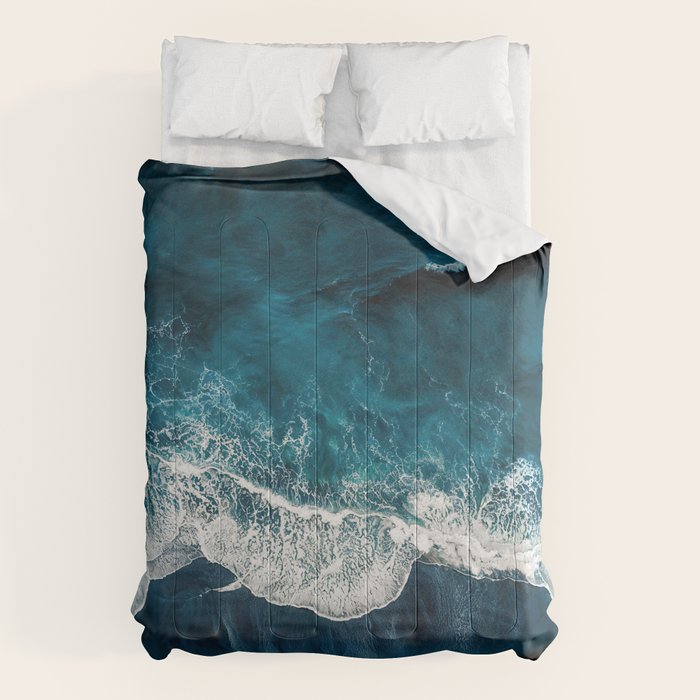 Wild Waves on a Black Beach in Iceland - Moody Aerial Photography Comforter Gallery Image 6