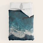 Wild Waves on a Black Beach in Iceland - Moody Aerial Photography Comforter Gallery Image 6