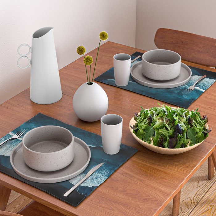 Wild Waves on a Black Beach in Iceland - Moody Aerial Photography Placemat Gallery Image 2