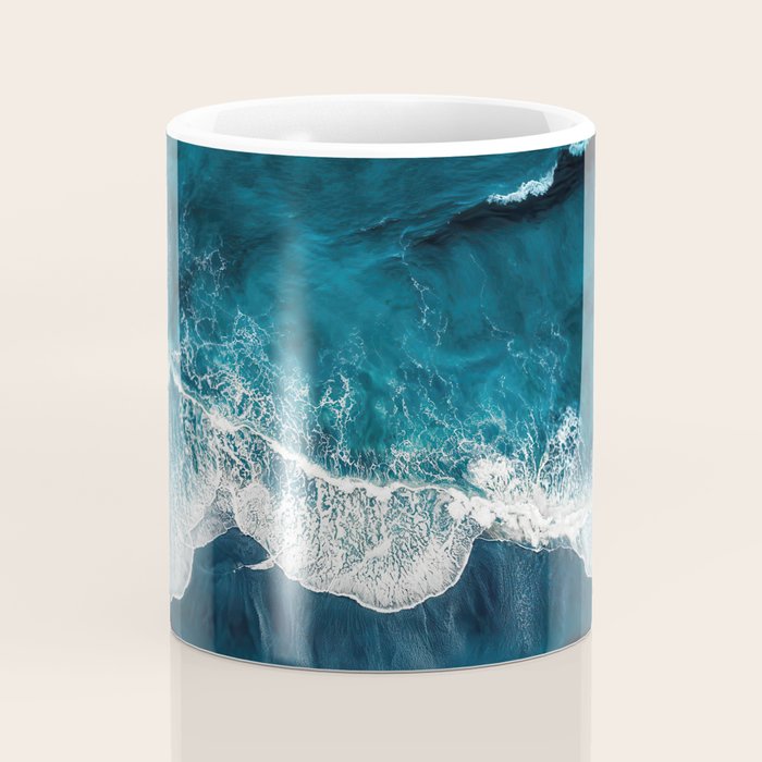 Wild Waves on a Black Beach in Iceland - Moody Aerial Photography Coffee Mug Gallery Image 4
