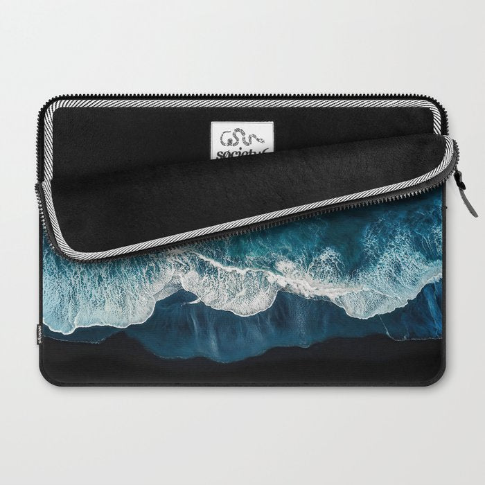 Wild Waves on a Black Beach in Iceland - Moody Aerial Photography Laptop Sleeve Gallery Image 2