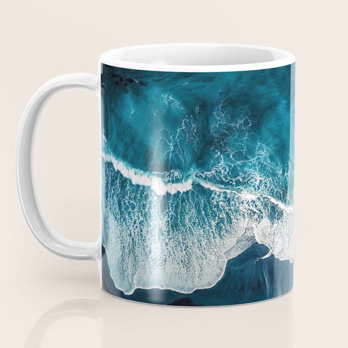 Wild Waves on a Black Beach in Iceland - Moody Aerial Photography Coffee Mug Gallery Image 3