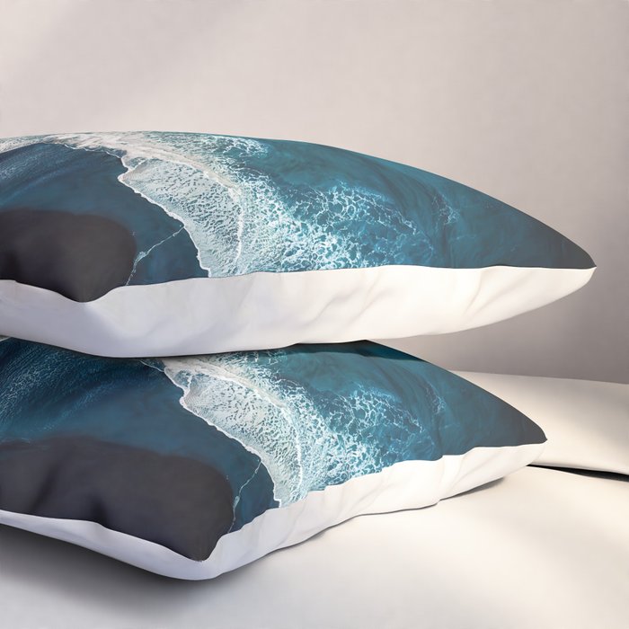 Wild Waves on a Black Beach in Iceland - Moody Aerial Photography Pillow Sham Gallery Image 3