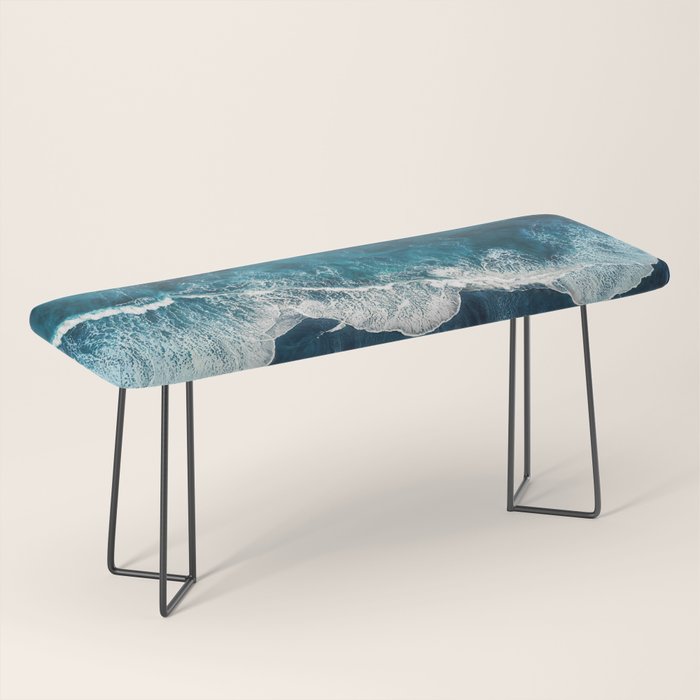 Wild Waves on a Black Beach in Iceland - Moody Aerial Photography Bench Gallery Image 1