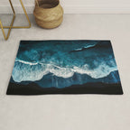 Wild Waves on a Black Beach in Iceland - Moody Aerial Photography Rug Gallery Image 1