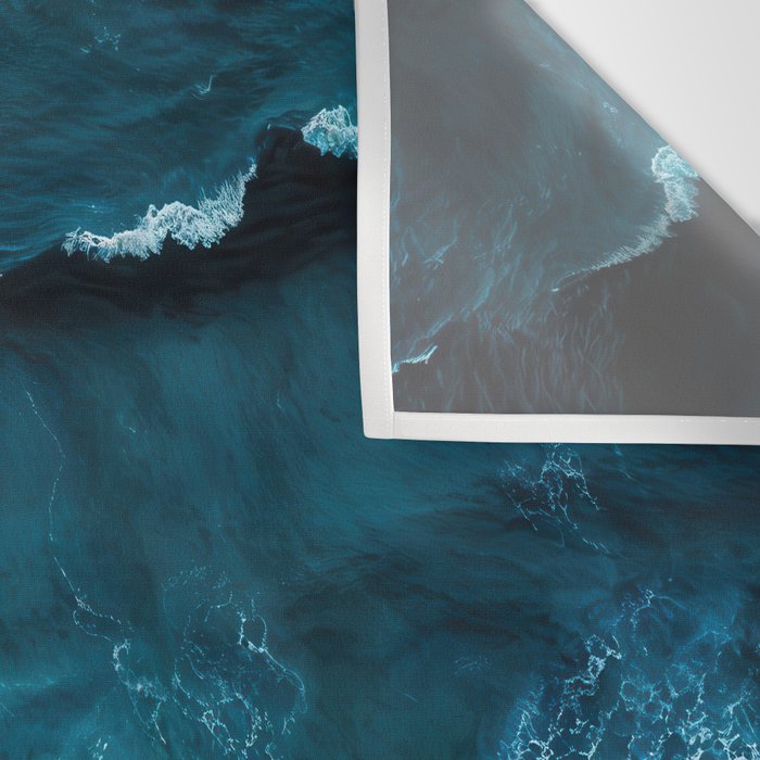 Wild Waves on a Black Beach in Iceland - Moody Aerial Photography Wall Tapestry Gallery Image 3