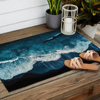 Wild Waves on a Black Beach in Iceland - Moody Aerial Photography Outdoor Rug Gallery Image 2