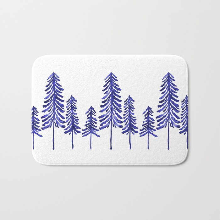 Pine Trees - Navy Bath Mat Gallery Image 1
