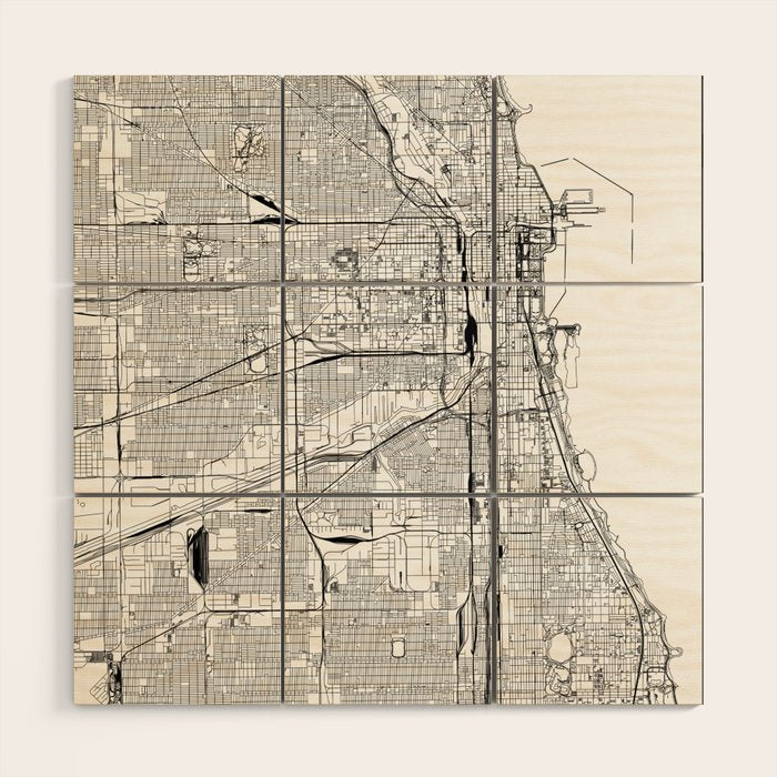 Chicago Map Wood Wall Art Gallery Image 1