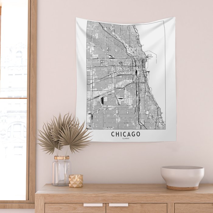 Chicago Map Wall Tapestry Gallery Image 2