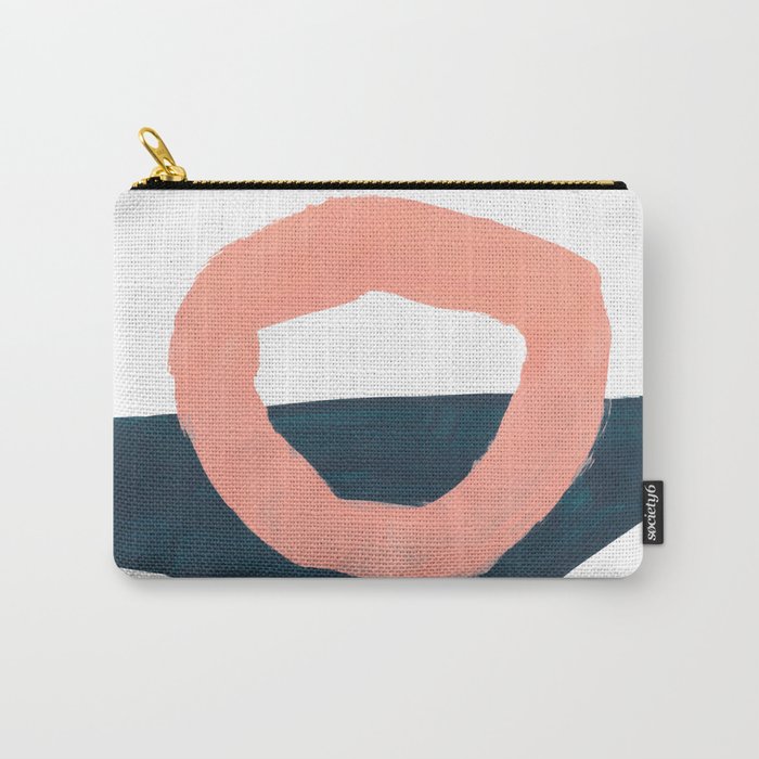 Mid Century Modern Abstract Minimalist Shapes Teal Blue Salmon Pink Carry All Pouch Gallery Image 1