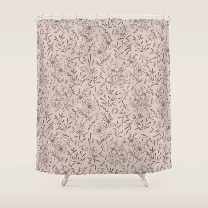 Pink Flower Pattern Shower Curtain Gallery Image 1
