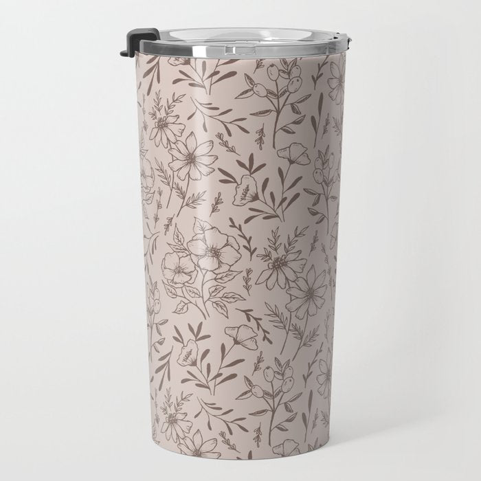 Pink Flower Pattern Travel Mug Gallery Image 3