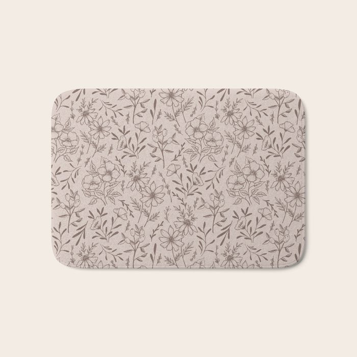 Pink Flower Pattern Bath Mat Gallery Image 1
