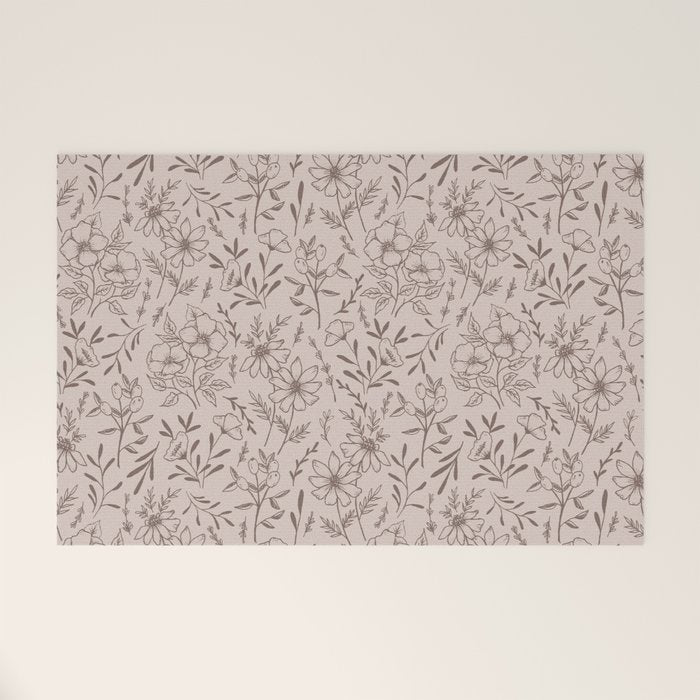 Pink Flower Pattern Welcome Mat Gallery Image 1