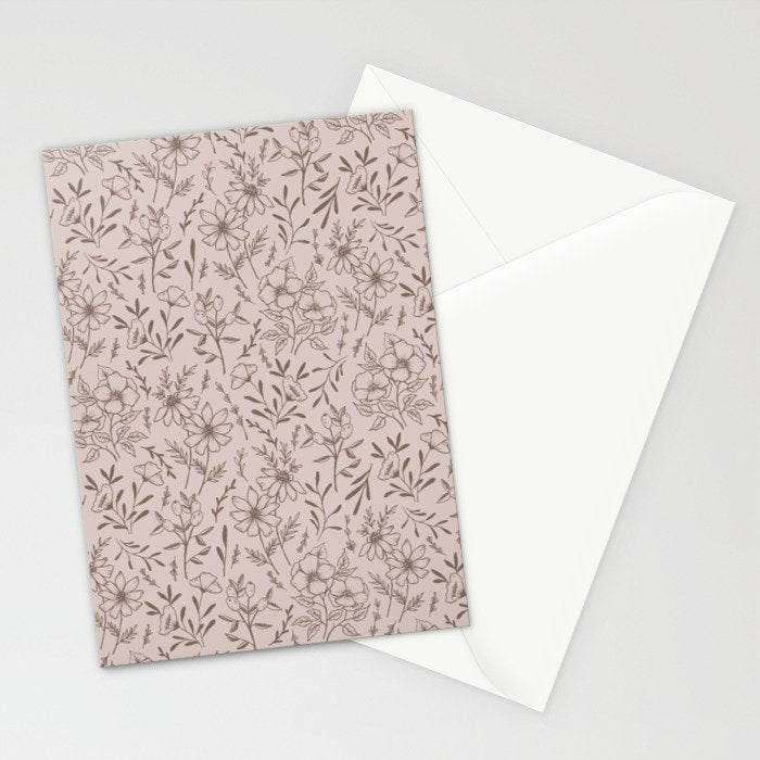 Pink Flower Pattern Stationery Card Gallery Image 2