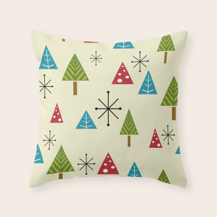 Mid Century Modern Christmas Trees Throw Pillow Gallery Image 1