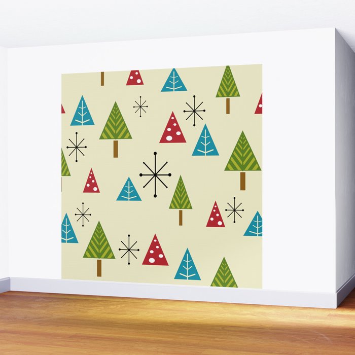 Mid Century Modern Christmas Trees Wall Mural Gallery Image 2