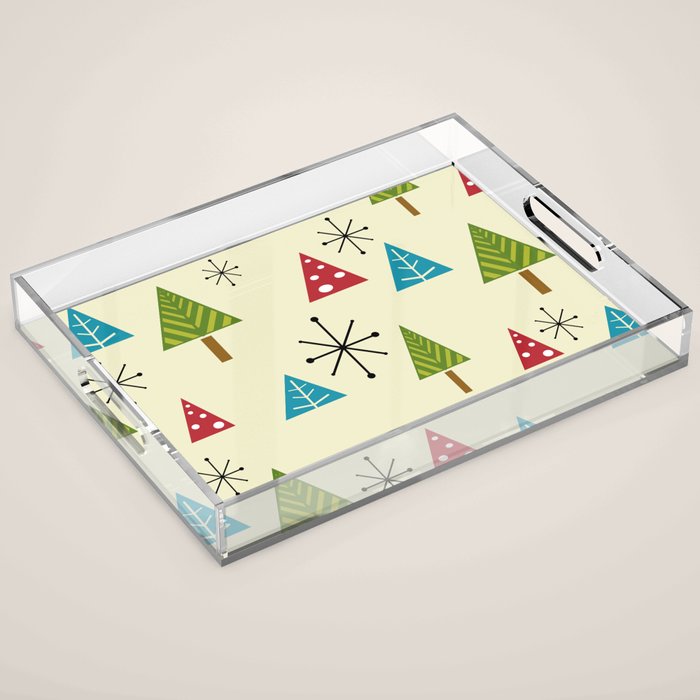 Mid Century Modern Christmas Trees Acrylic Tray Gallery Image 1