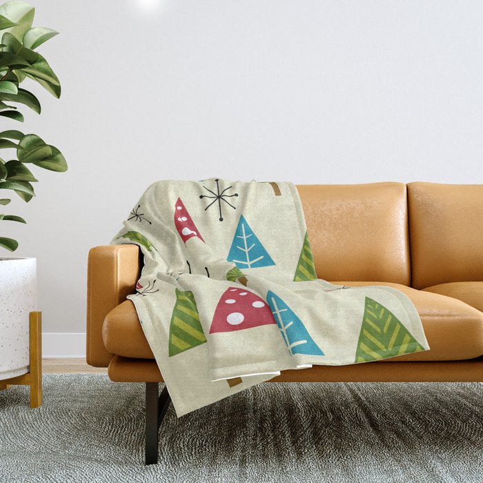 Mid Century Modern Christmas Trees Throw Blanket Gallery Image 1