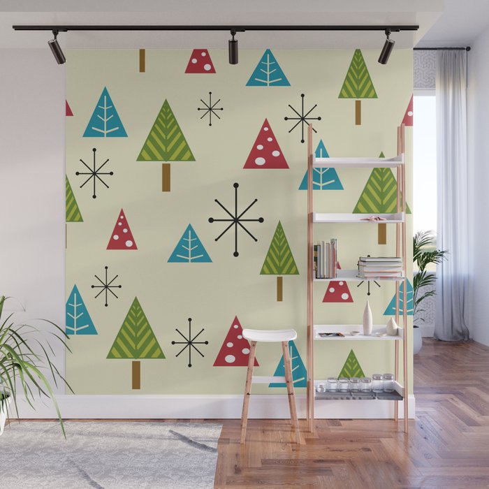 Mid Century Modern Christmas Trees Wall Mural Gallery Image 1