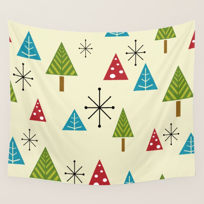 Mid Century Modern Christmas Trees Wall Tapestry Gallery Image 4
